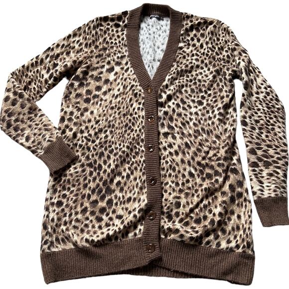 J. McLaughlin 100% Cashmere Cheetah Print Button-up Cardigan Sz S - Picture 2 of 4